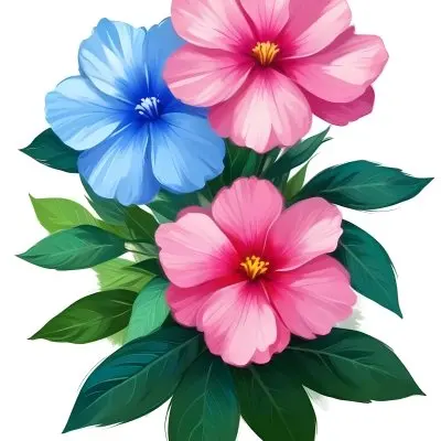 Digital Painting Three Flowers One White And Two Green With Green Leaves Isolated On A White Background Vibrant Colors Detailed Petals Soft Lighting Botanical Illustration Bold And Slim Lines Brush Strokes 52 Dc91