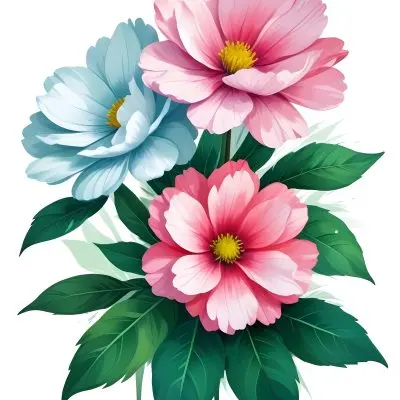 Digital Painting Three Flowers One White And Two Green With Green Leaves Isolated On A White Background Vibrant Colors Detailed Petals Soft Lighting Botanical Illustration Bold And Slim Lines Brush Strokes 6 3da4