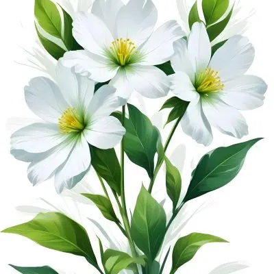 Digital Painting Three Flowers One White And Two Green With Green Leaves Isolated On A White Background Vibrant Colors Detailed Petals Soft Lighting Botanical Illustration Bold And Slim Lines Brush Strokes 63 4966