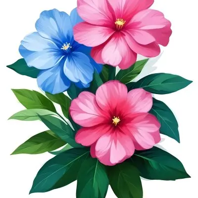 Digital Painting Three Flowers One White And Two Green With Green Leaves Isolated On A White Background Vibrant Colors Detailed Petals Soft Lighting Botanical Illustration Bold And Slim Lines Brush Strokes 79 047a