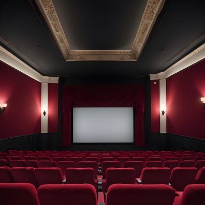 Empty Movie Theater With Red Velvet Seats Facing A Bright White Screen Dark And Quiet Atmosphere Classic Cinema Setting 13 A3c8