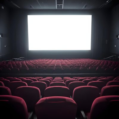 Empty Movie Theater With Red Velvet Seats Facing A Bright White Screen Dark And Quiet Atmosphere Classic Cinema Setting 17 E4ae