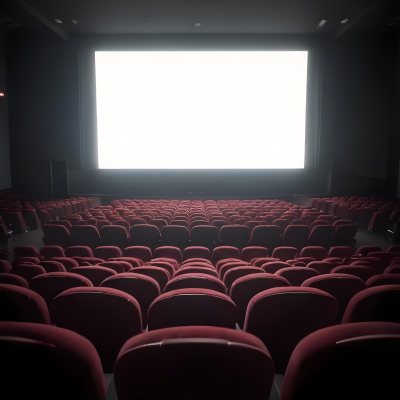 Empty Movie Theater With Red Velvet Seats Facing A Bright White Screen Dark And Quiet Atmosphere Classic Cinema Setting 2 3f15