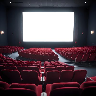 Empty Movie Theater With Red Velvet Seats Facing A Bright White Screen Dark And Quiet Atmosphere Classic Cinema Setting 21 5a34