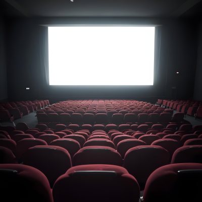 Empty Movie Theater With Red Velvet Seats Facing A Bright White Screen Dark And Quiet Atmosphere Classic Cinema Setting 23 648b