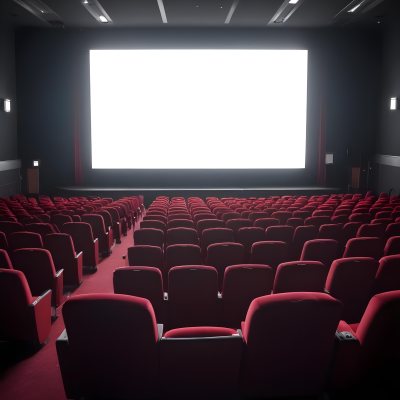 Empty Movie Theater With Red Velvet Seats Facing A Bright White Screen Dark And Quiet Atmosphere Classic Cinema Setting 4 04e1