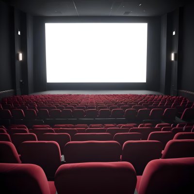 Empty Movie Theater With Red Velvet Seats Facing A Bright White Screen Dark And Quiet Atmosphere Classic Cinema Setting 5 4fb6