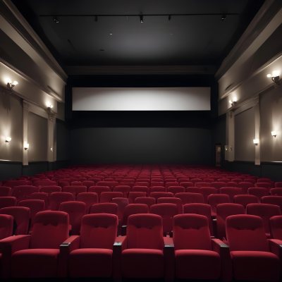 Empty Movie Theater With Red Velvet Seats Facing A Bright White Screen Dark And Quiet Atmosphere Classic Cinema Setting 7 3513