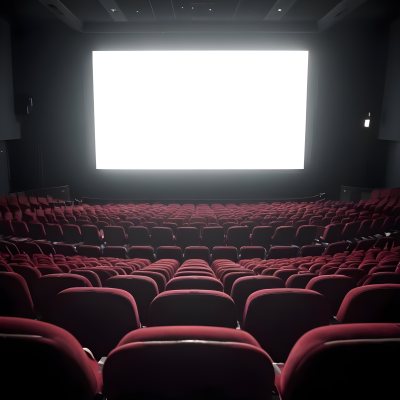 Empty Movie Theater With Red Velvet Seats Facing A Bright White Screen Dark And Quiet Atmosphere Classic Cinema Setting 9 4cd3