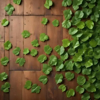 Green Leaves Floating Over A Wooden Surface 1 B6a1