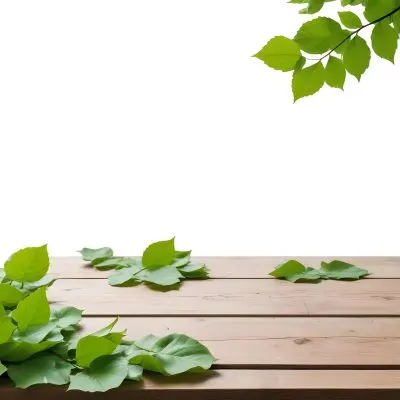 Green Leaves Floating Over A Wooden Surface 12 123d