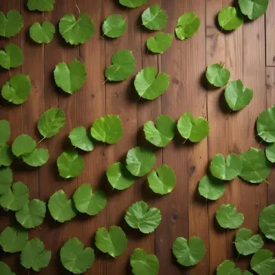 Green Leaves Floating Over A Wooden Surface 19 5283
