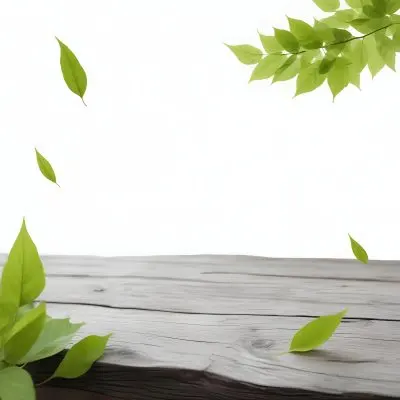 Green Leaves Floating Over A Wooden Surface 5 9abb