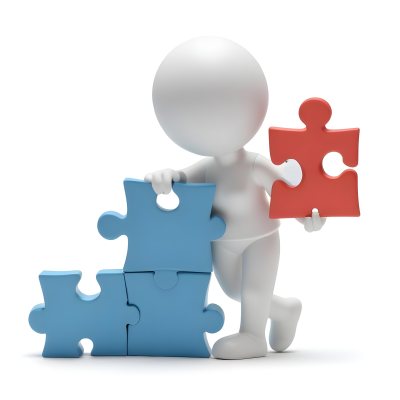 Minimal Soft Studio Light Photography A White 3d Figure Holding A Blue Puzzle Piece And Standing Next To Two Blue Puzzle Pieces Representing Problem Solving And Teamwork High Detail Solid Bold Color Backgroun 3 Aa39