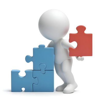 Minimal Soft Studio Light Photography A White 3d Figure Holding A Blue Puzzle Piece And Standing Next To Two Blue Puzzle Pieces Representing Problem Solving And Teamwork High Detail Solid Bold Color Backgroun 5 493b