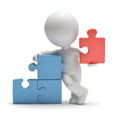 Minimal Soft Studio Light Photography A White 3d Figure Holding A Blue Puzzle Piece And Standing Next To Two Blue Puzzle Pieces Representing Problem Solving And Teamwork High Detail Solid Bold Color Backgroun 7 715c