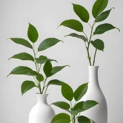 Minimal Soft Studio Light Photography Green Leaves In White Vases On A White Background High Detail Solid Bold Color Background 14 Ed9d
