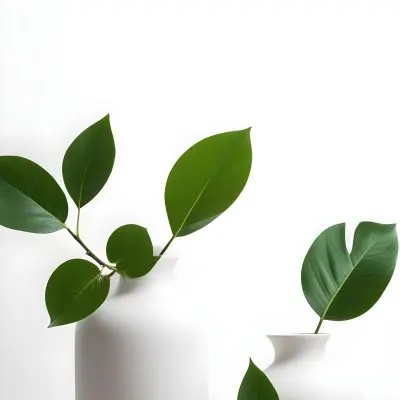 Minimal Soft Studio Light Photography Green Leaves In White Vases On A White Background High Detail Solid Bold Color Background 16 A52f