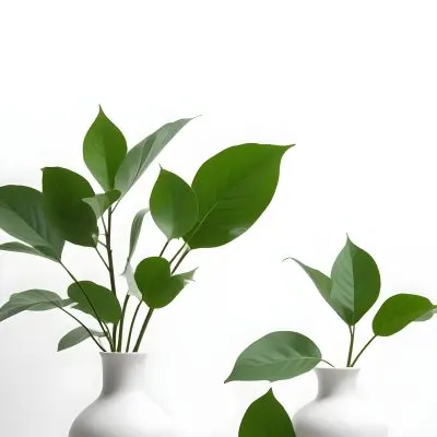Minimal Soft Studio Light Photography Green Leaves In White Vases On A White Background High Detail Solid Bold Color Background 3 8ec2