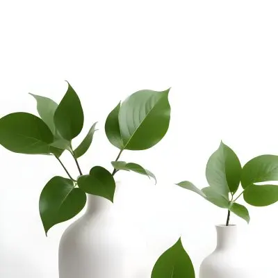 Minimal Soft Studio Light Photography Green Leaves In White Vases On A White Background High Detail Solid Bold Color Background 4 Ca9c