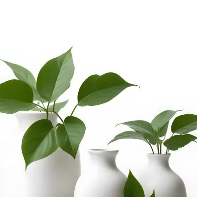Minimal Soft Studio Light Photography Green Leaves In White Vases On A White Background High Detail Solid Bold Color Background 5 Cb4d