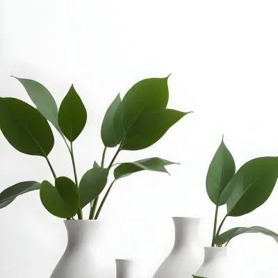 Minimal Soft Studio Light Photography Green Leaves In White Vases On A White Background High Detail Solid Bold Color Background 6 D538