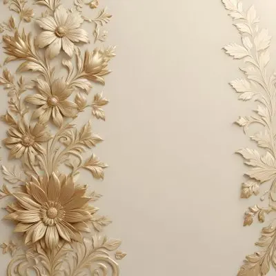 Minimal Soft Studio Light Photography Ornate Floral Pattern With Intricate Golden Flowers And Leaves On A Light Beige Background High Detail Solid Bold Color Background 13 341c