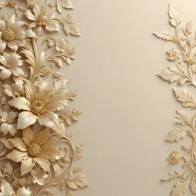 Minimal Soft Studio Light Photography Ornate Floral Pattern With Intricate Golden Flowers And Leaves On A Light Beige Background High Detail Solid Bold Color Background 17 B233