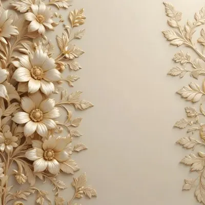 Minimal Soft Studio Light Photography Ornate Floral Pattern With Intricate Golden Flowers And Leaves On A Light Beige Background High Detail Solid Bold Color Background 31 Da9e