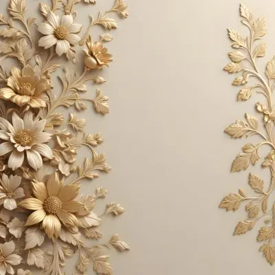 Minimal Soft Studio Light Photography Ornate Floral Pattern With Intricate Golden Flowers And Leaves On A Light Beige Background High Detail Solid Bold Color Background 34 D161