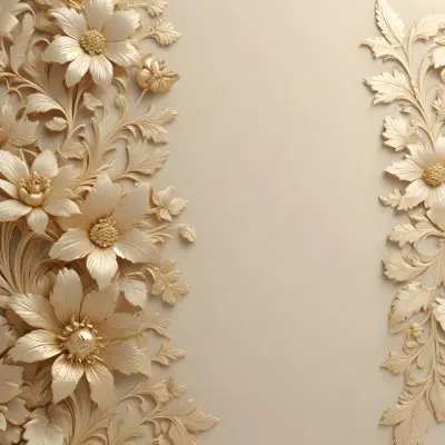 Minimal Soft Studio Light Photography Ornate Floral Pattern With Intricate Golden Flowers And Leaves On A Light Beige Background High Detail Solid Bold Color Background 37 3a99