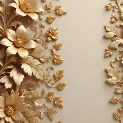 Minimal Soft Studio Light Photography Ornate Floral Pattern With Intricate Golden Flowers And Leaves On A Light Beige Background High Detail Solid Bold Color Background 41 9fd3
