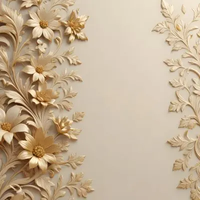 Minimal Soft Studio Light Photography Ornate Floral Pattern With Intricate Golden Flowers And Leaves On A Light Beige Background High Detail Solid Bold Color Background 49 A70d