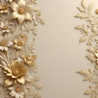 Minimal Soft Studio Light Photography Ornate Floral Pattern With Intricate Golden Flowers And Leaves On A Light Beige Background High Detail Solid Bold Color Background 50 23f5