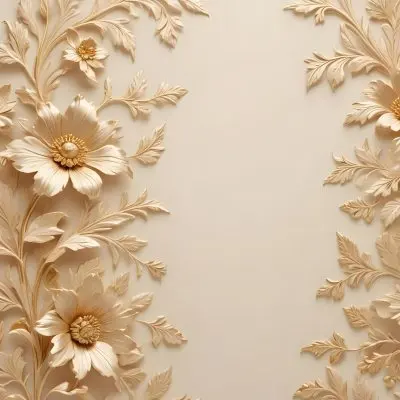 Minimal Soft Studio Light Photography Ornate Floral Pattern With Intricate Golden Flowers And Leaves On A Light Beige Background High Detail Solid Bold Color Background 57 5e27