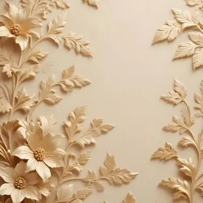 Minimal Soft Studio Light Photography Ornate Floral Pattern With Intricate Golden Flowers And Leaves On A Light Beige Background High Detail Solid Bold Color Background 60 F4e4