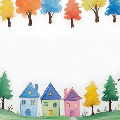 Oil Painting A Childish Drawing Of Colorful Houses And Trees On A White Background Creative Extremely Detailed Brush Stroke 23 C43b