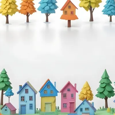 Oil Painting A Childish Drawing Of Colorful Houses And Trees On A White Background Creative Extremely Detailed Brush Stroke 42 Ef18