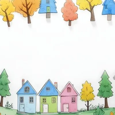 Oil Painting A Childish Drawing Of Colorful Houses And Trees On A White Background Creative Extremely Detailed Brush Stroke 48 Bc91