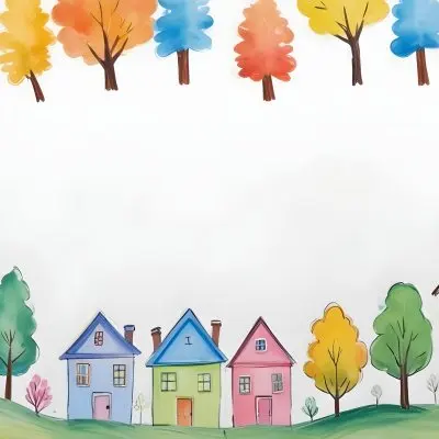 Oil Painting A Childish Drawing Of Colorful Houses And Trees On A White Background Creative Extremely Detailed Brush Stroke 49 59ba