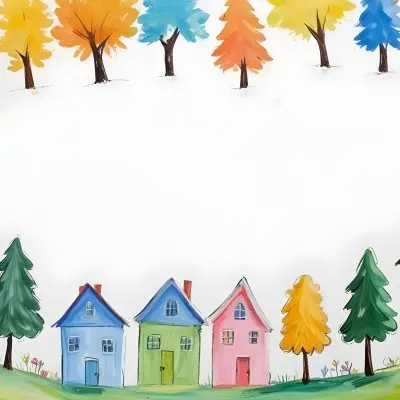 Oil Painting A Childish Drawing Of Colorful Houses And Trees On A White Background Creative Extremely Detailed Brush Stroke 5 8445