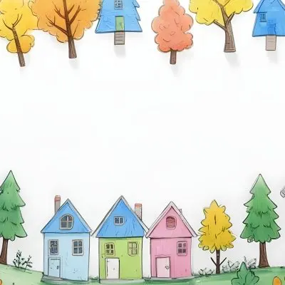 Oil Painting A Childish Drawing Of Colorful Houses And Trees On A White Background Creative Extremely Detailed Brush Stroke 50 87aa