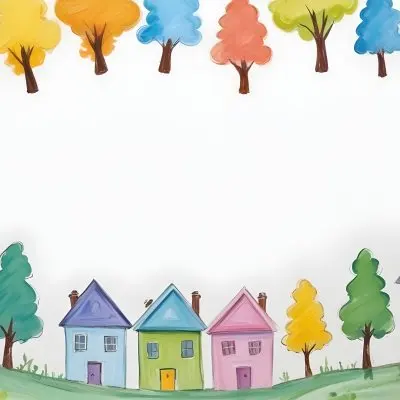 Oil Painting A Childish Drawing Of Colorful Houses And Trees On A White Background Creative Extremely Detailed Brush Stroke 63 793a