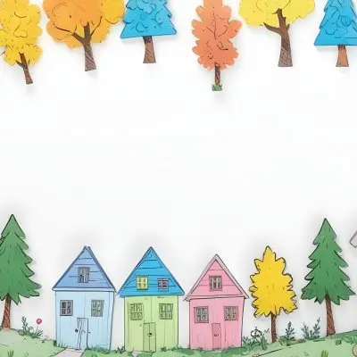 Oil Painting A Childish Drawing Of Colorful Houses And Trees On A White Background Creative Extremely Detailed Brush Stroke 66 2858