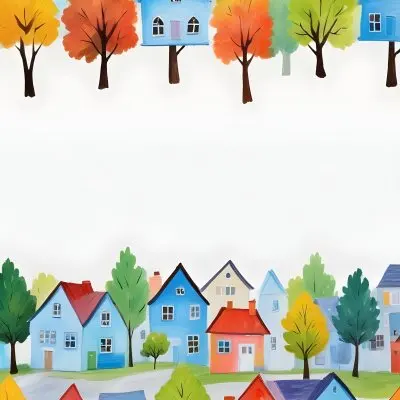 Oil Painting A Childish Drawing Of Colorful Houses And Trees On A White Background Creative Extremely Detailed Brush Stroke 69 2e55