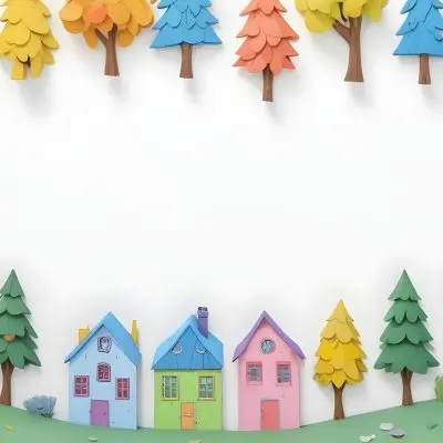 Oil Painting A Childish Drawing Of Colorful Houses And Trees On A White Background Creative Extremely Detailed Brush Stroke 74 Eb00