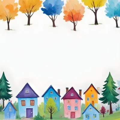 Oil Painting A Childish Drawing Of Colorful Houses And Trees On A White Background Creative Extremely Detailed Brush Stroke 75 9073