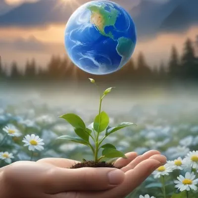 Oil Painting A Human Hand Holding A Small Plant
