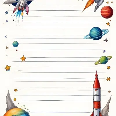 Oil Painting A Sheet Of Lined Paper With Space Themed Cartoon Drawings Of A Rocket A Spaceship A Planet An Asteroid And Stars Creative Extremely Detailed Brush Stroke 11 2545