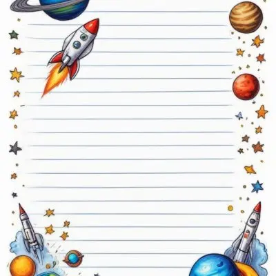 Oil Painting A Sheet Of Lined Paper With Space Themed Cartoon Drawings Of A Rocket A Spaceship A Planet An Asteroid And Stars Creative Extremely Detailed Brush Stroke 21 6156